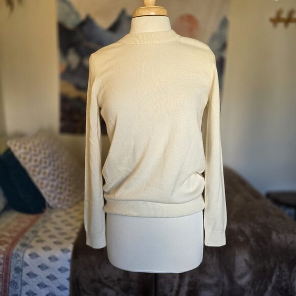 Jennie Liu 100% Cashmere Sweater Women’s Medium Cream Crew Neck Long Sleeve NWT - Picture 2 of 14
